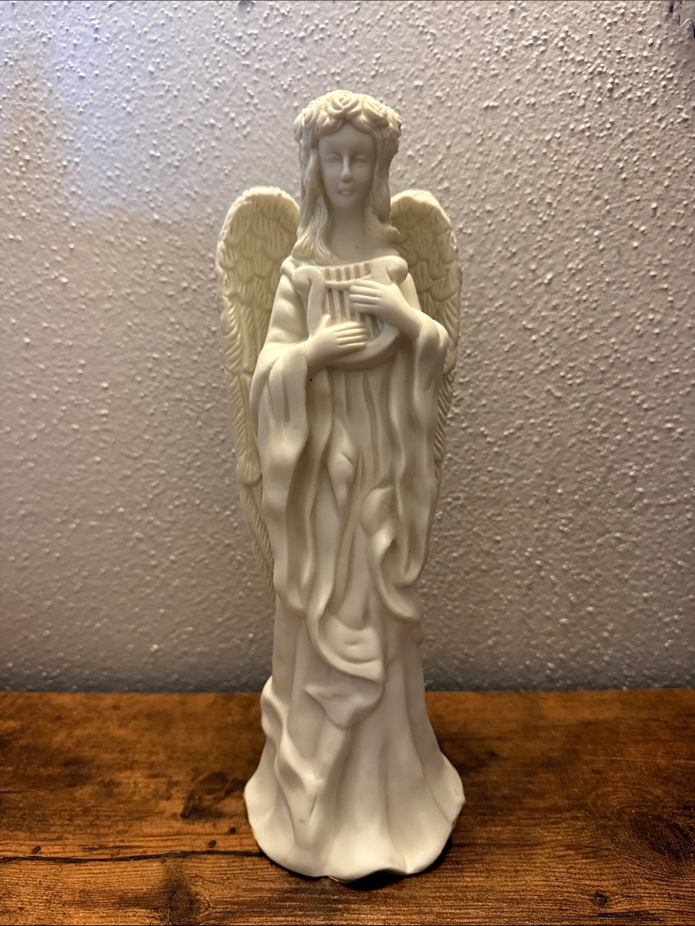 White Angel Figurine Holding Harp Home Decor/Home Accent